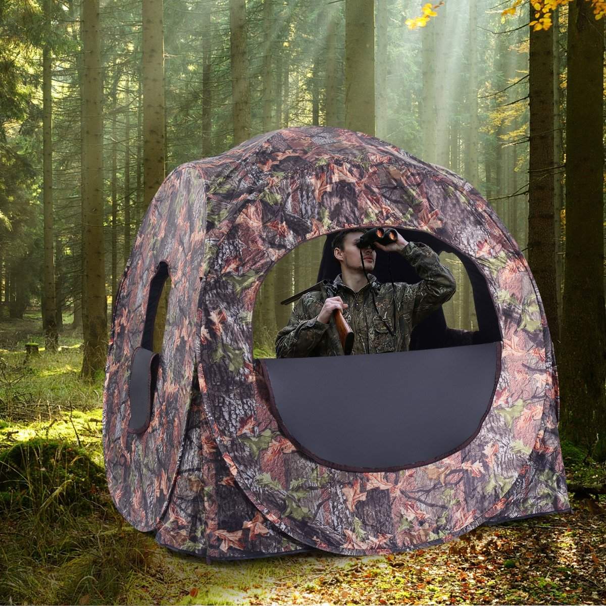 Hunting tent pop up design with 360° vision & carrying bag & tension straps for 2 people