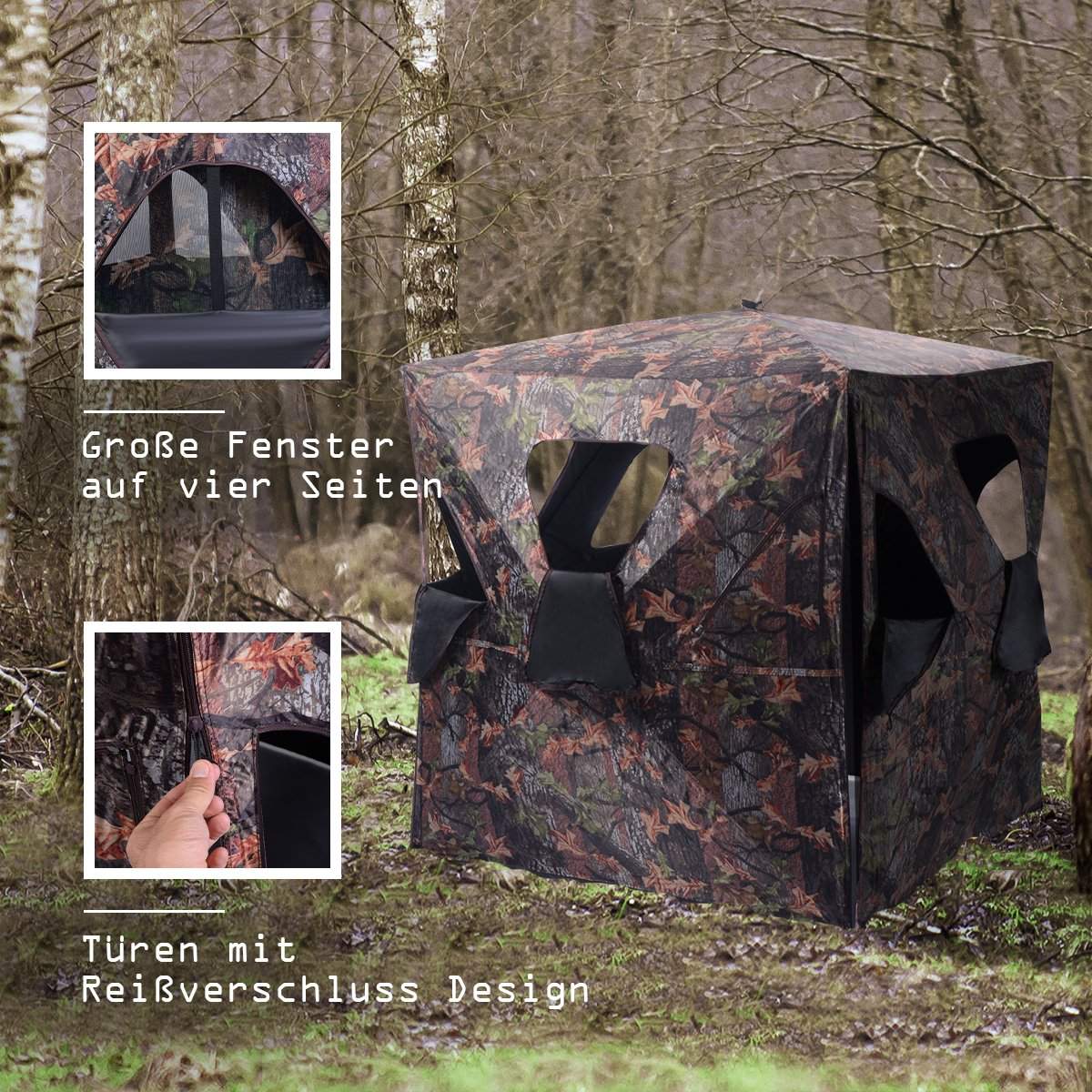 Hunting tent with 360° vision & carrying bag. Hunting shelter ground tent for 2 people