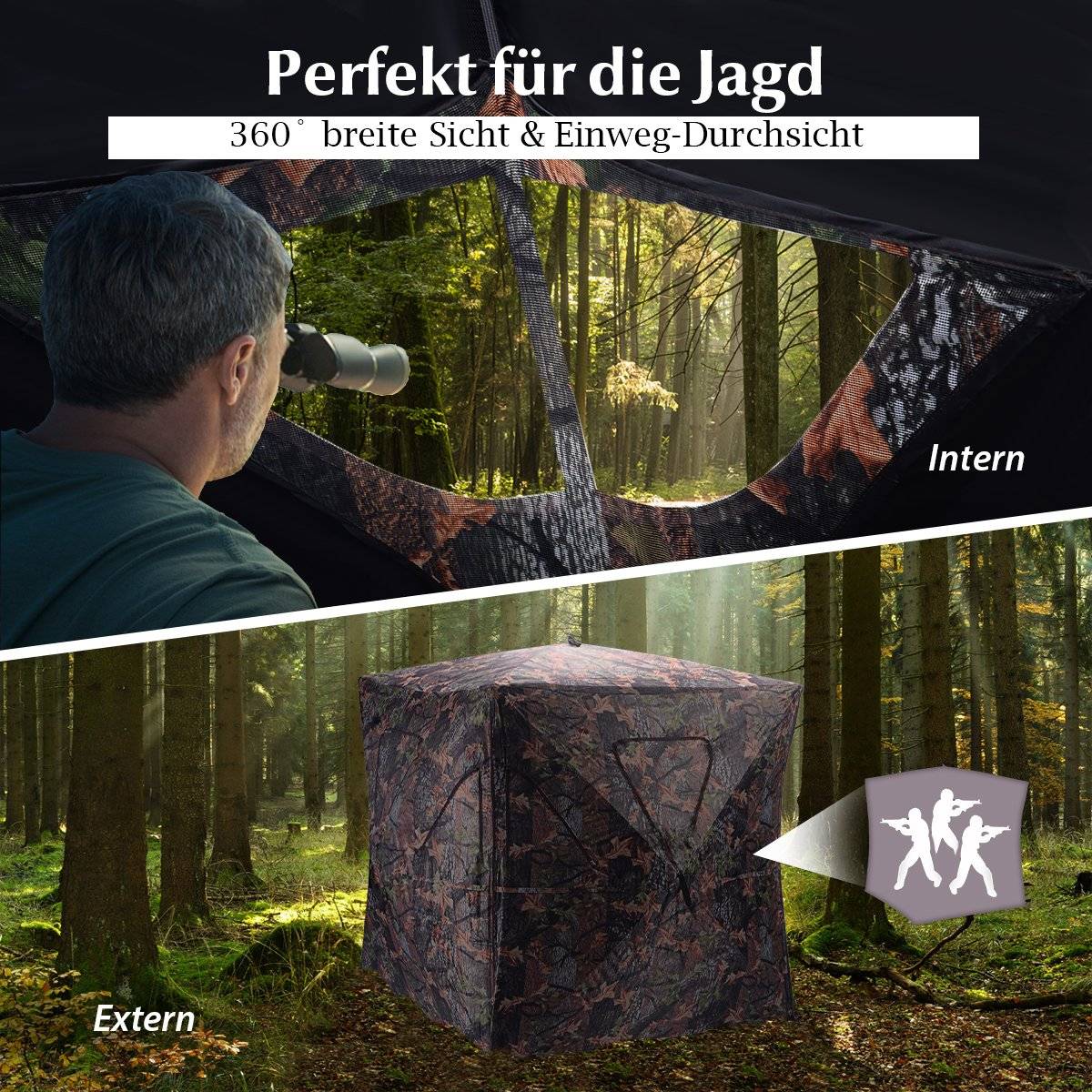 Hunting tent with 360° vision & carrying bag. Hunting shelter ground tent for 2 people