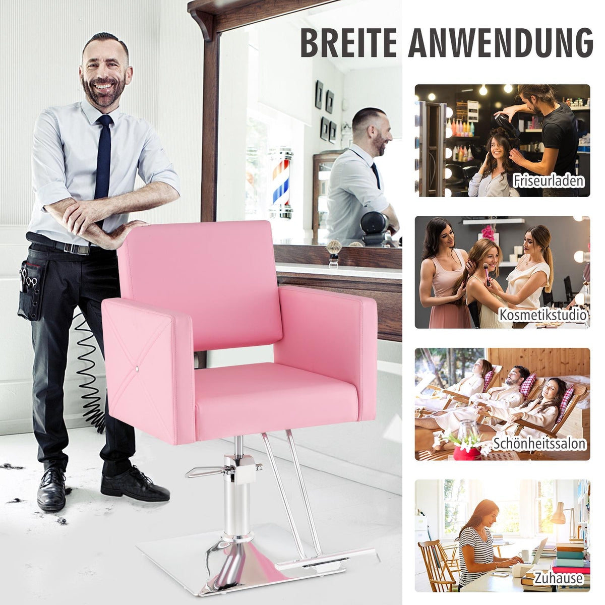 Hydraulic Salon Chair, Adjustable, Pink, 360 Swivel