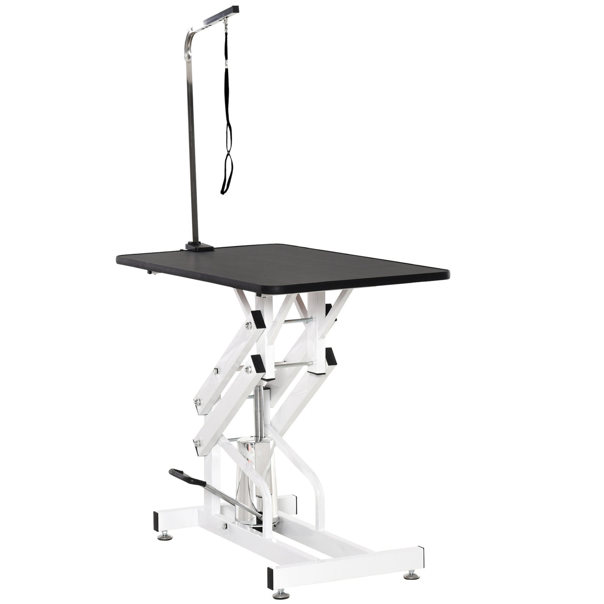 Hydraulic trimming table, shearing table including gallows, dog grooming