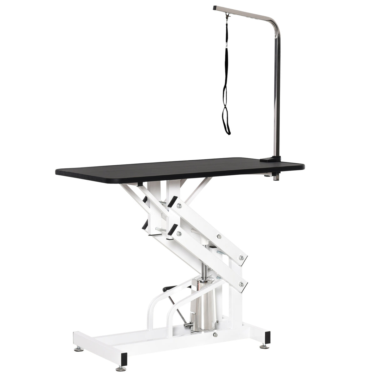 Hydraulic trimming table, shearing table including gallows, dog grooming