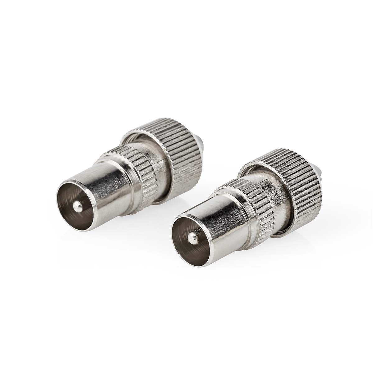 IEC (Coax) Connector | Straight | Male | Nickel Plated | 75 Ohm | Screw | Cable input diameter: 7.0 mm | Metal | Silver | 2 pcs | Box