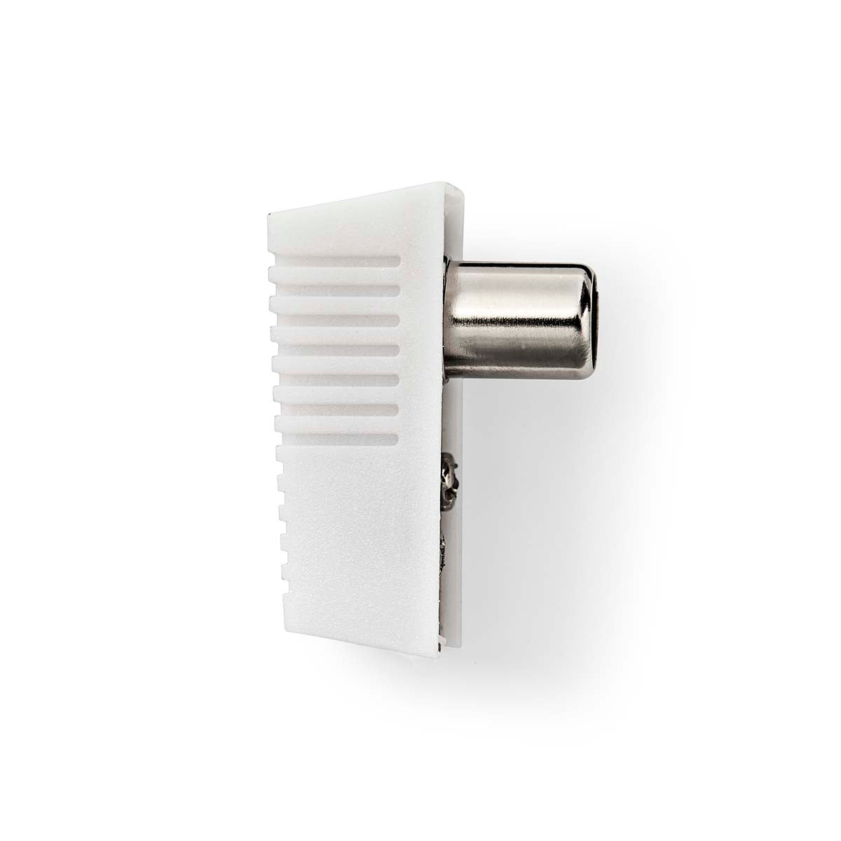 IEC (coax) | Angled | Male | Nickel Plated | 75 Ohm | Screw | Cable input diameter: 7.0 mm | Metal / PVC | White | 2 pcs. | Box