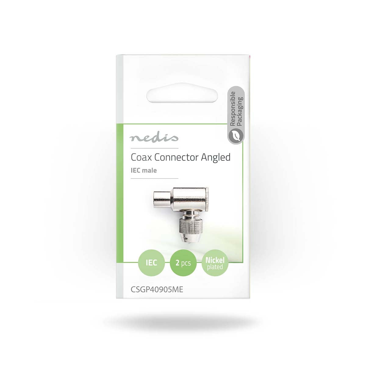 IEC (coax) | Angled | Male | Nickel Plated | 75 Ohm | Screw | Cable input diameter: 7.0 mm | Metal | Silver | 2 pcs. | Envelope