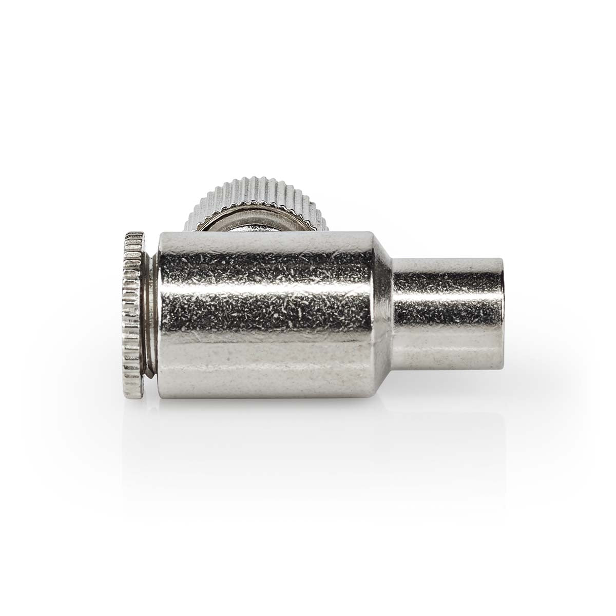 IEC (coax) | Angled | Male | Nickel Plated | 75 Ohm | Screw | Cable input diameter: 7.0 mm | Metal | Silver | 2 pcs. | Envelope