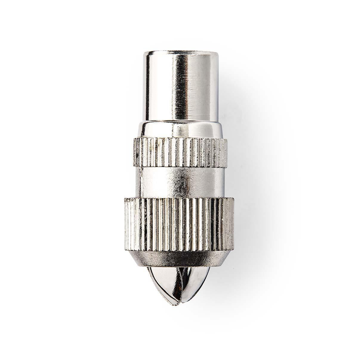IEC (coax) | Straight | Male | Nickel Plated | 75 Ohm | Screw | Cable input diameter: 7.0 mm | Metal | Silver | 2 pcs. | Plastic bag