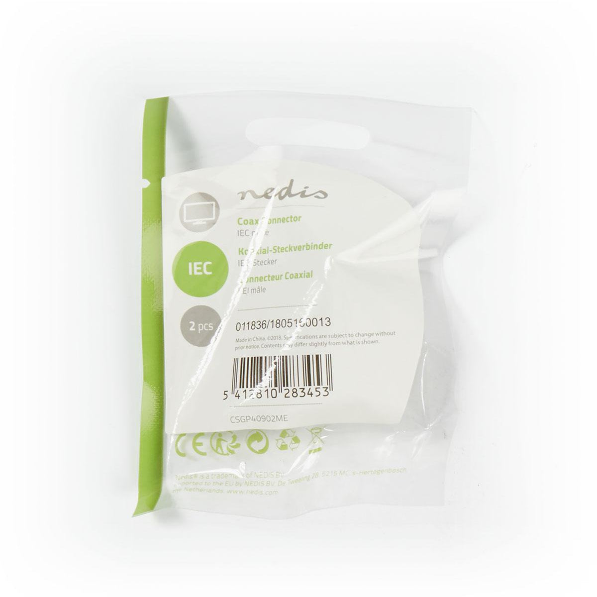 IEC (coax) | Straight | Male | Nickel Plated | 75 Ohm | Screw | Cable input diameter: 7.0 mm | Metal | Silver | 2 pcs. | Plastic bag