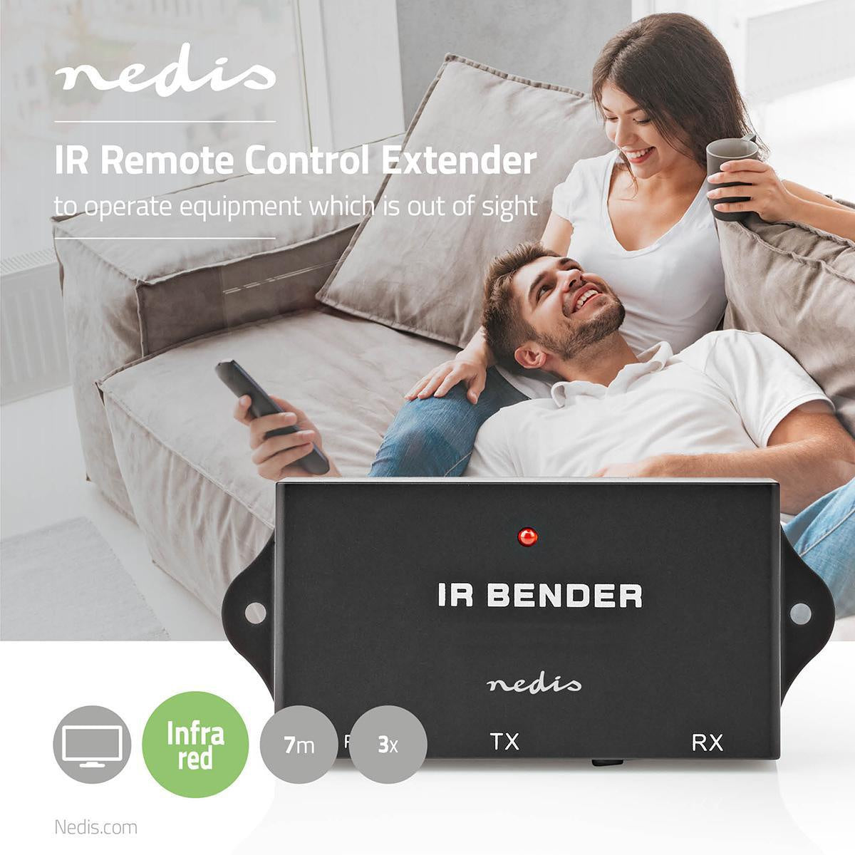 IR remote control extender | Signal range: 7.0 m | 3 Units | ABS | Black