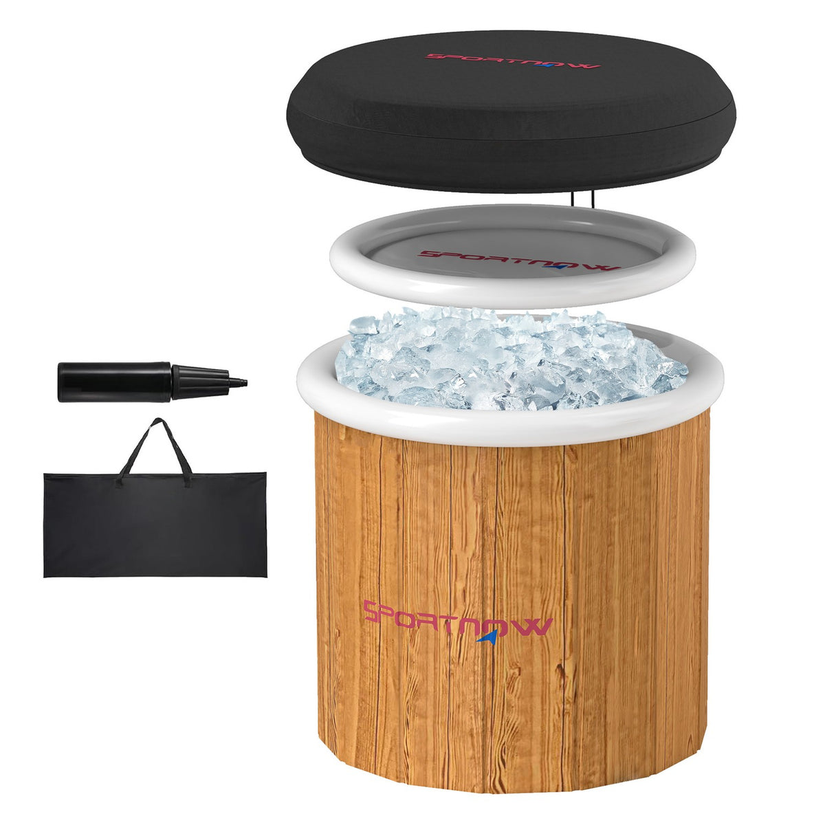 Ice Bath Ice Bathtub, 300 Liter Inflatable Ice Barrel with Cover, Carry Bag, Air Pump, for Athletes & Beginners Brown