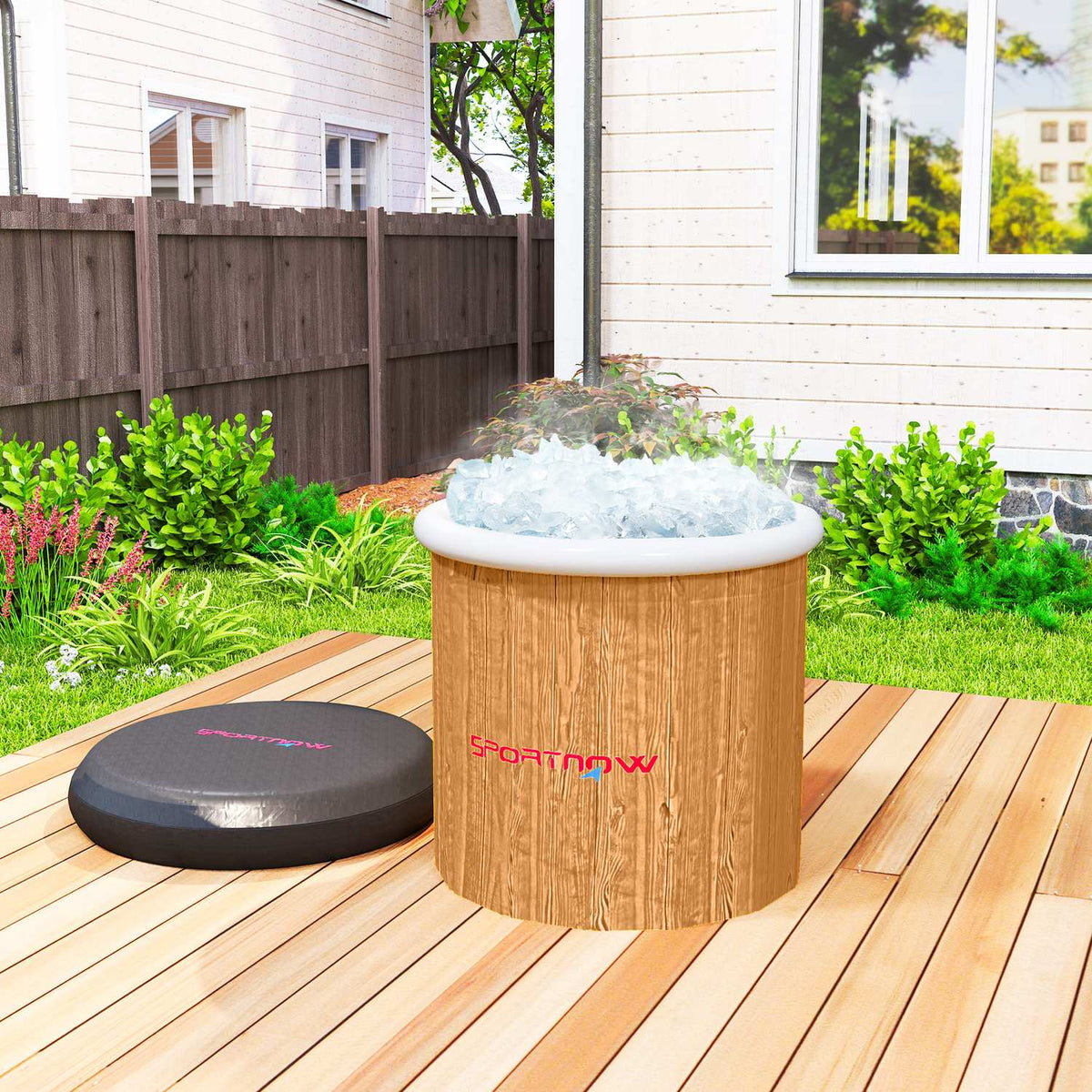 Ice Bath Ice Bathtub, 300 Liter Inflatable Ice Barrel with Cover, Carry Bag, Air Pump, for Athletes & Beginners Brown