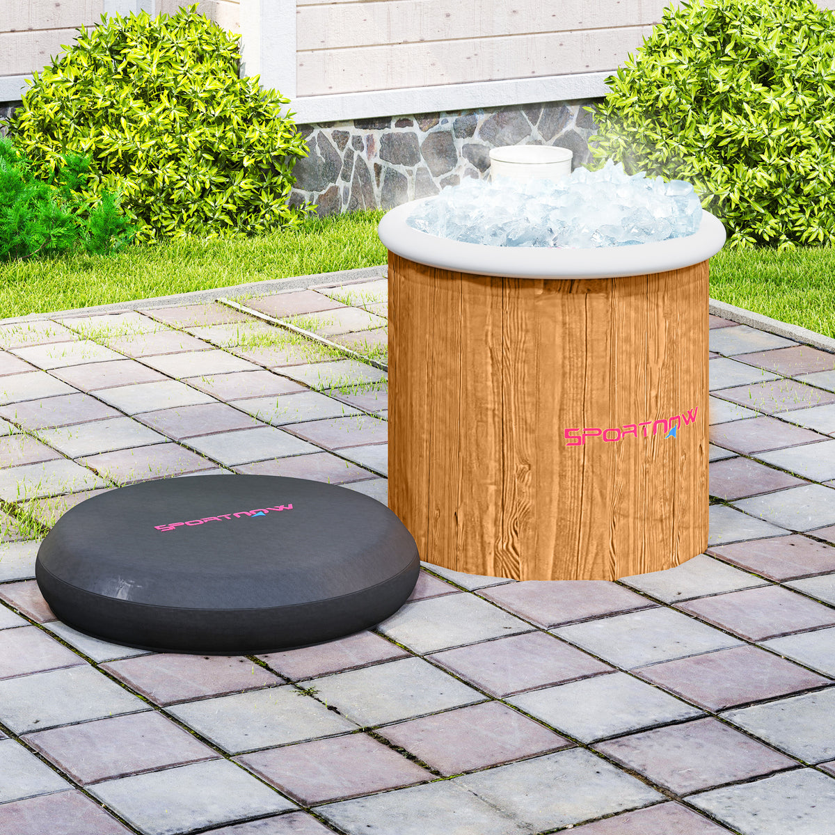 Ice Bath Ice Bathtub, 300 Liter Inflatable Ice Barrel with Cover, Carry Bag, Air Pump, for Athletes & Beginners Brown
