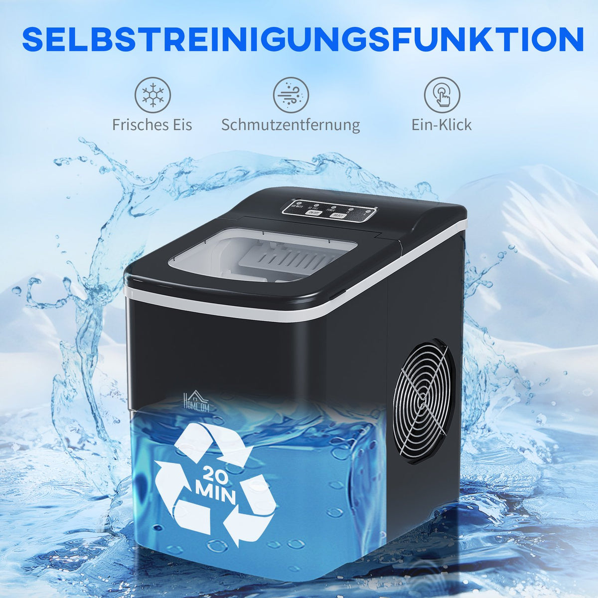 Ice Cube Machine 12Kg/24H, 2L, Led Display, Self-Cleaning, Black, 21.2X29.5X32.6Cm