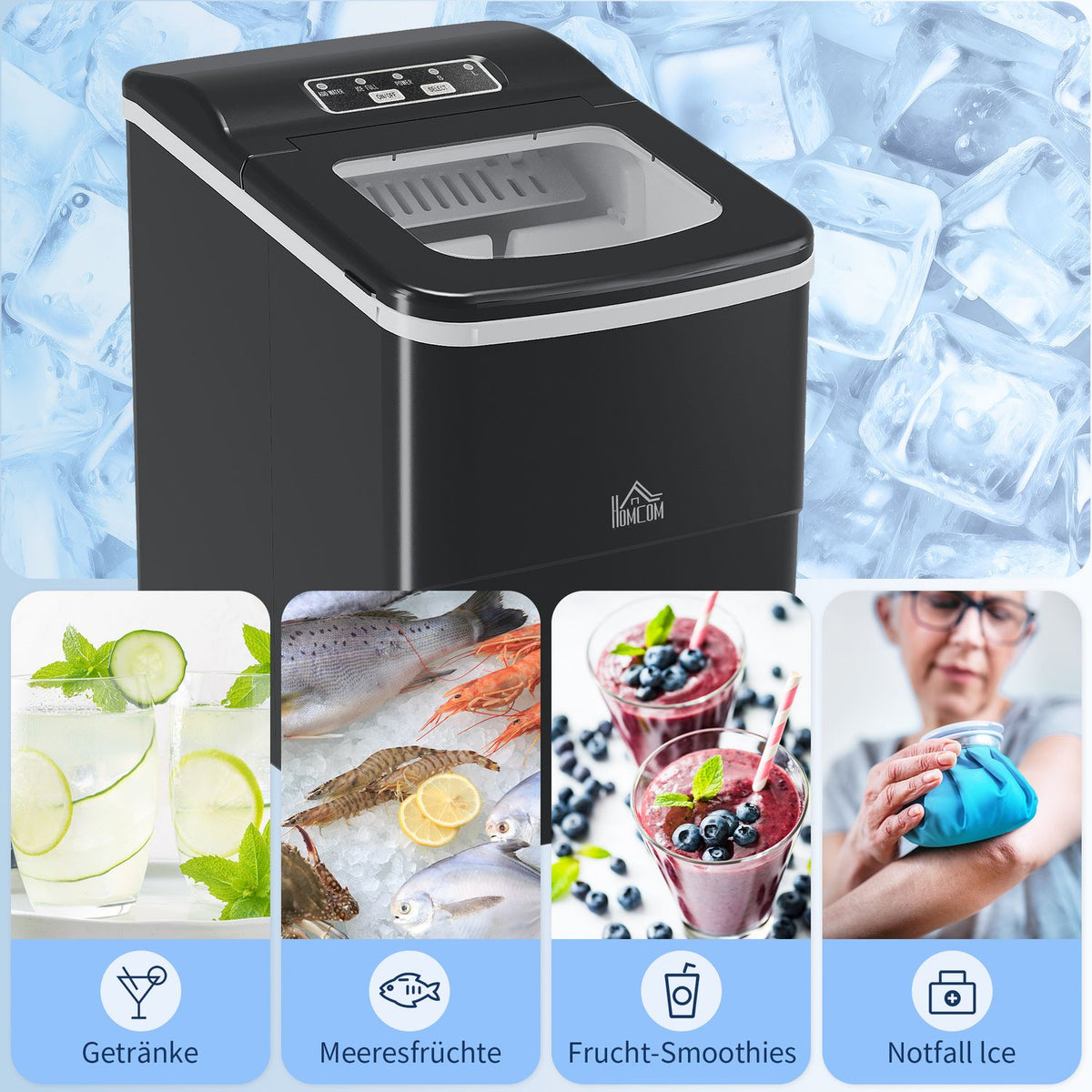 Ice Cube Machine 12Kg/24H, 2L, Led Display, Self-Cleaning, Black, 21.2X29.5X32.6Cm