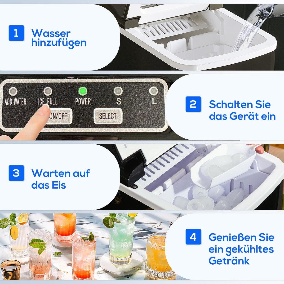 Ice Cube Machine 12Kg/24H, 2L, Led Display, Self-Cleaning, Black, 21.2X29.5X32.6Cm