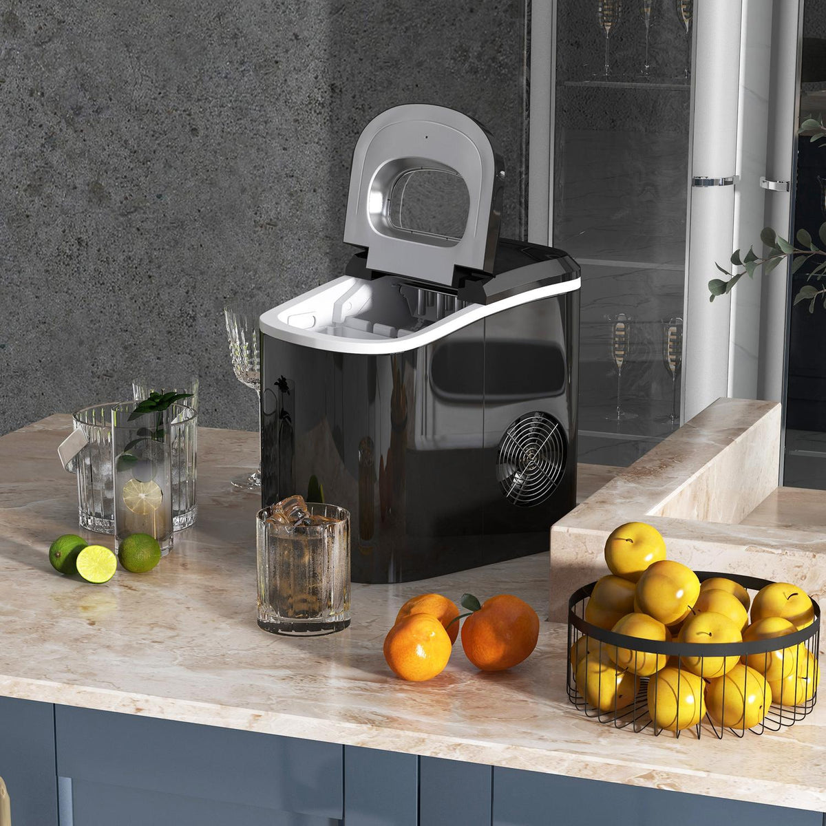 Ice Cube Machine, 1.3 L With 2.2 L Water Tank, 12 Kg/24H Ice Maker With Scoop And Basket, 2 Selectable Ice Cube Sizes, Self-Cleaning