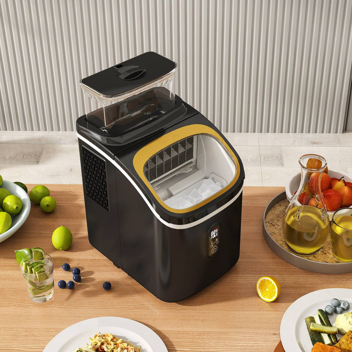 Ice Cube Machine 15 kg/24h Ice Cube Maker with 1.5 L Water Tank, Shovel, Ice Container Ice Cube Maker Machine with LED Display Black 22 x 30 x 33 cm |
