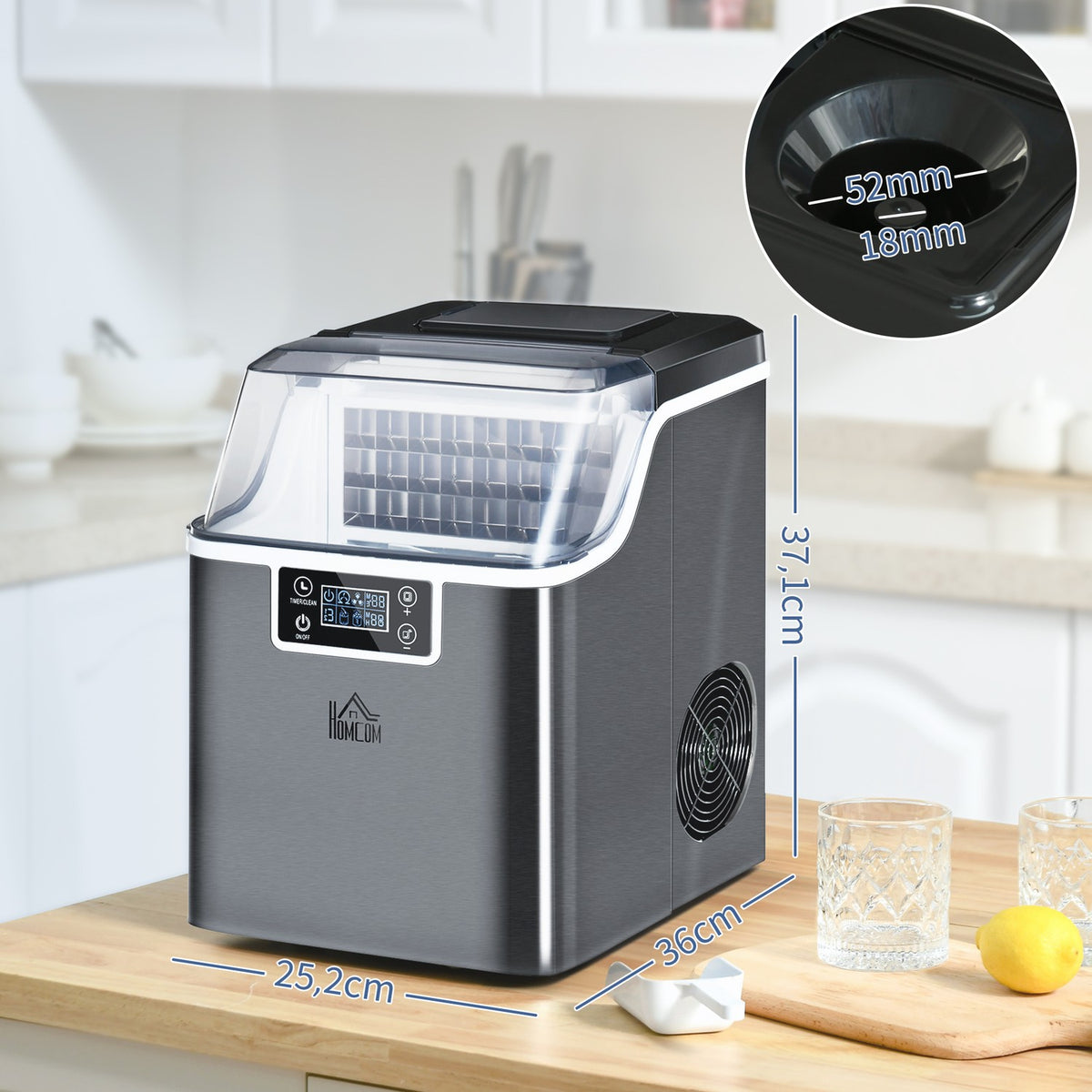Ice Cube Machine 20 Kg/24H 2.3 L Ice Cube Maker With 3.2 L Water Tank Display Ice Cube Maker Machine - Self-Cleaning Black