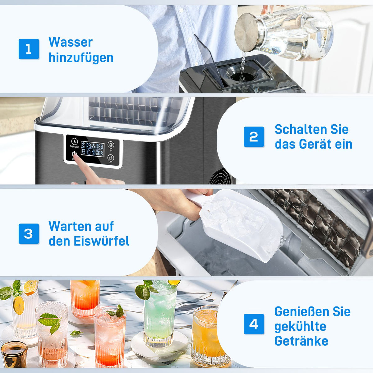 Ice Cube Machine 20 Kg/24H 2.3 L Ice Cube Maker With 3.2 L Water Tank Display Ice Cube Maker Machine - Self-Cleaning Black