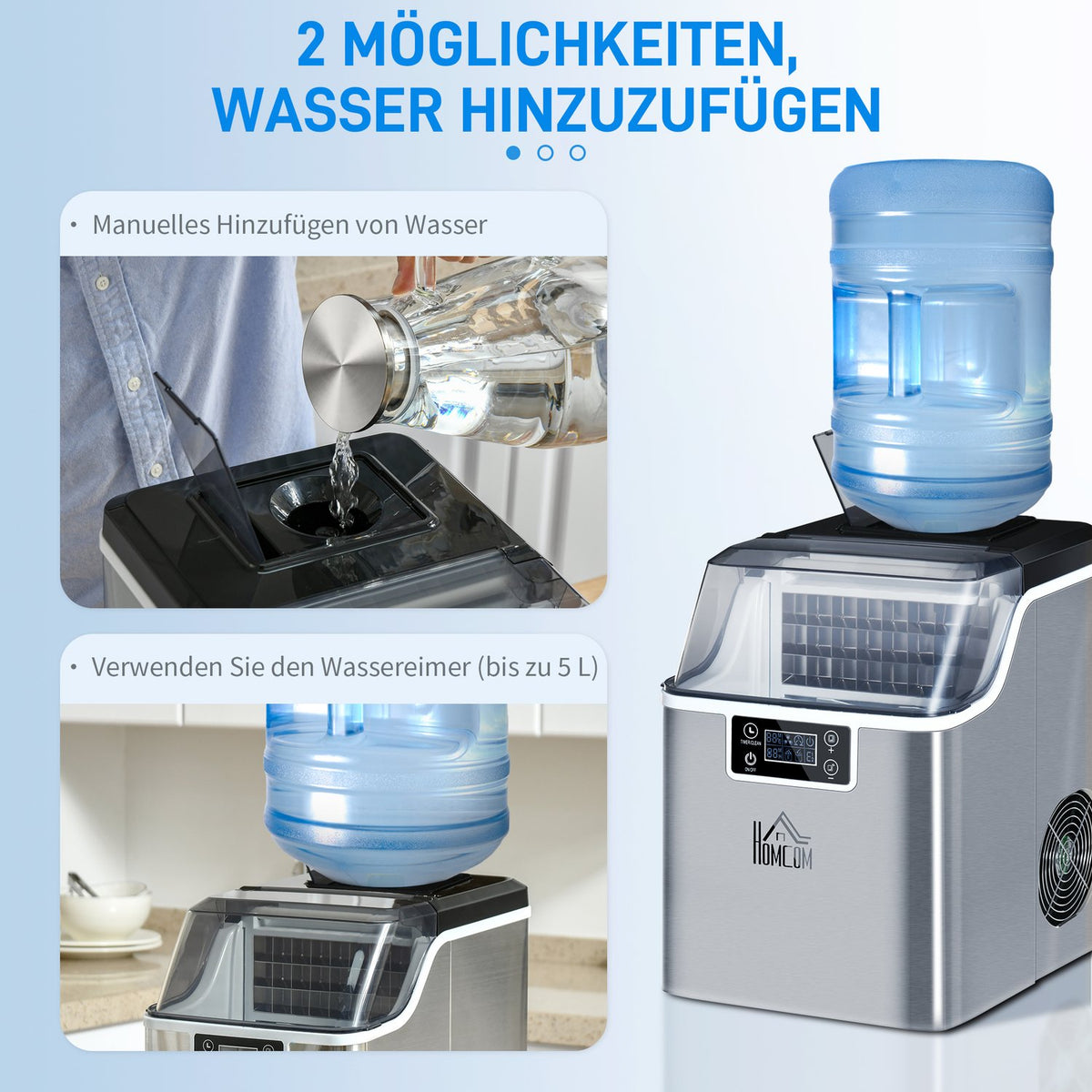 Ice Cube Machine 20 Kg/24H 2.3 L Ice Cube Maker With 3.2 L Water Tank Ice Cube Maker Self-Cleaning Stainless Steel Silver 25.2 X 36 X 37.1 Cm
