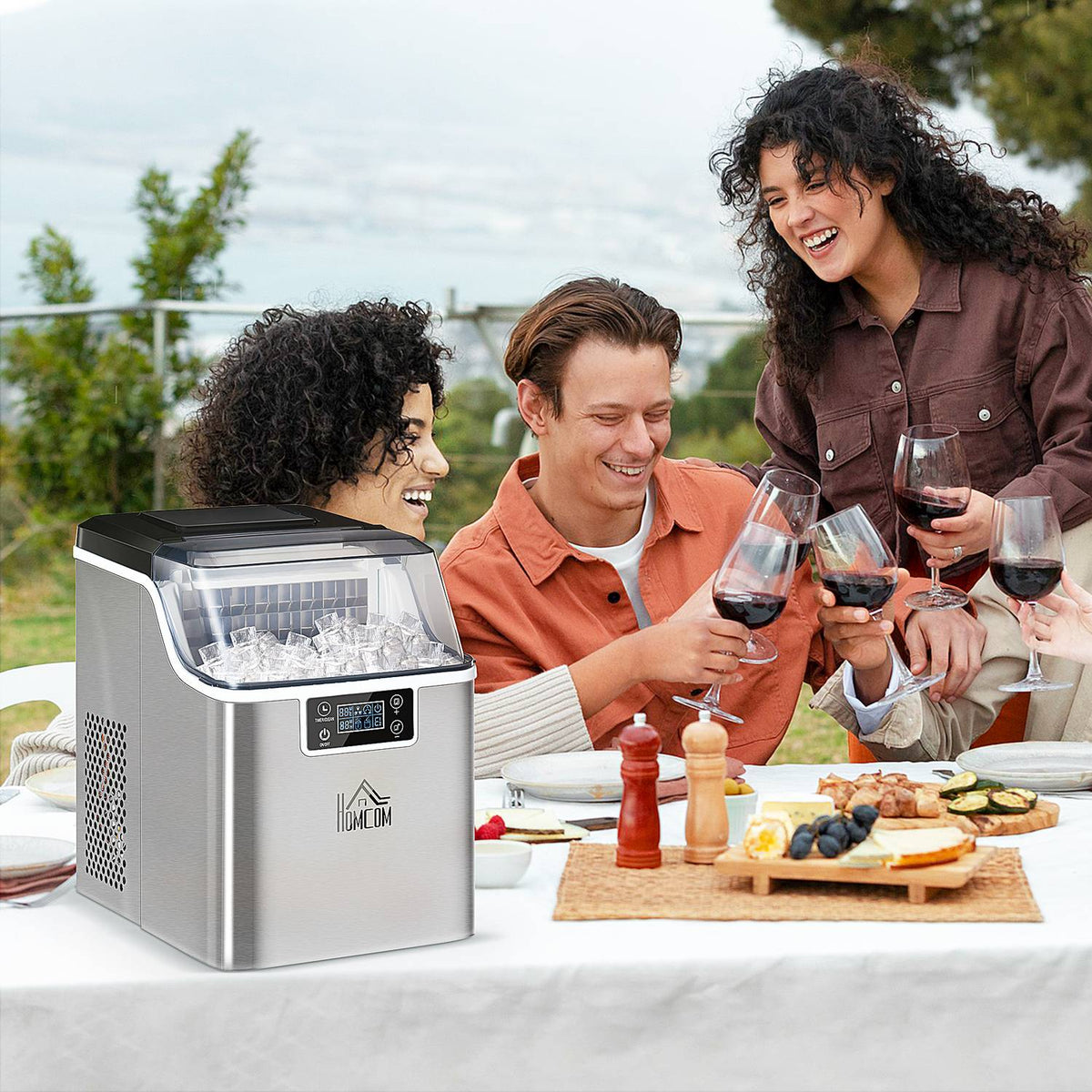 Ice Cube Machine 20 Kg/24H 2.3 L Ice Cube Maker With 3.2 L Water Tank Ice Cube Maker Self-Cleaning Stainless Steel Silver 25.2 X 36 X 37.1 Cm