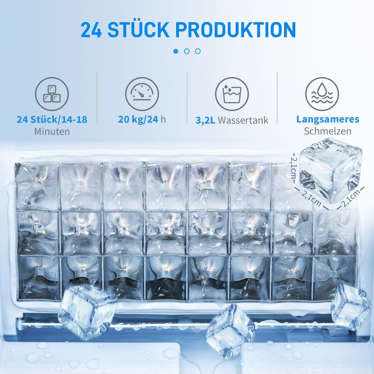Ice Cube Machine 20 Kg/24H 2.3 L Ice Cube Maker With 3.2 L Water Tank Ice Cube Maker Self-Cleaning Stainless Steel Silver 25.2 X 36 X 37.1 Cm