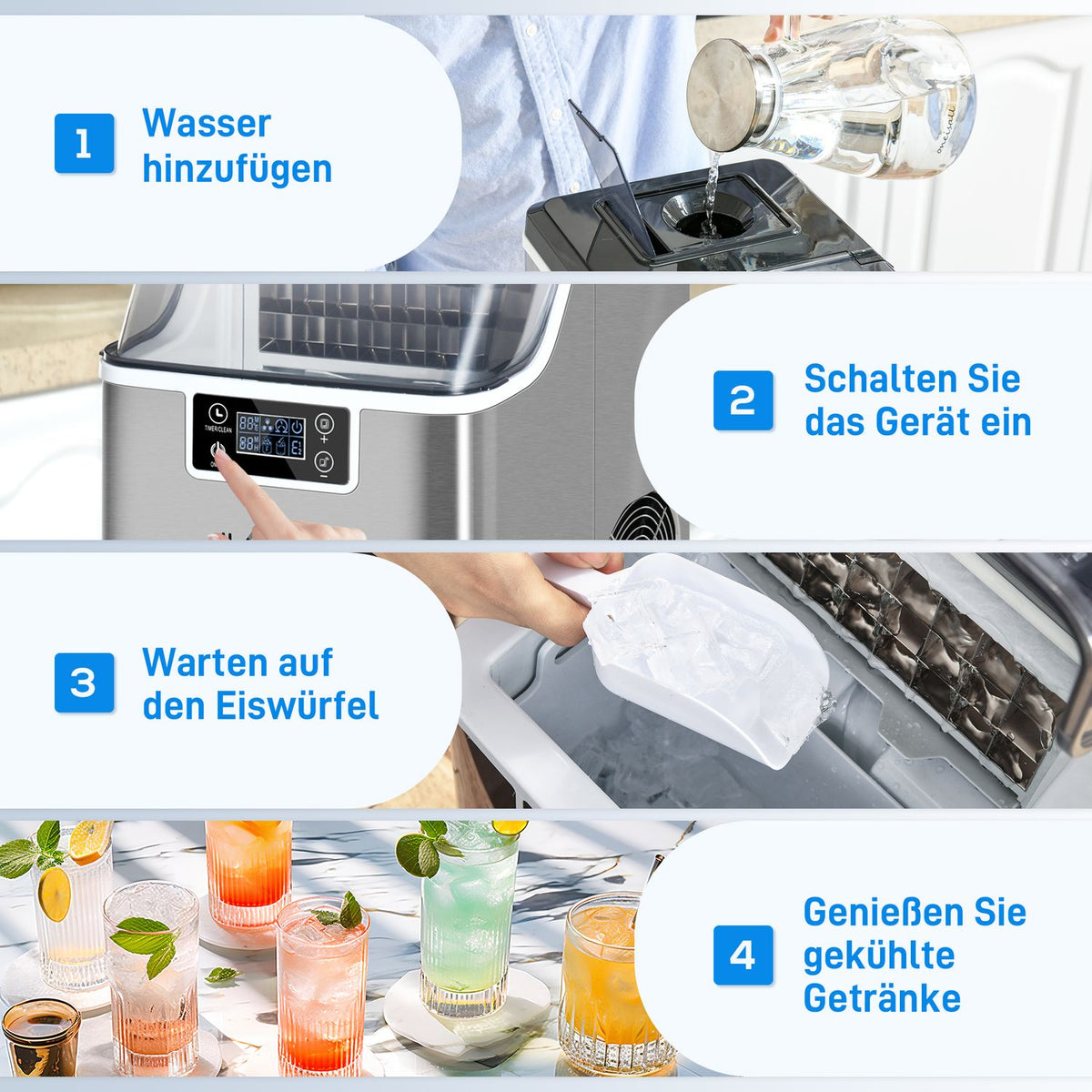 Ice Cube Machine 20 Kg/24H 2.3 L Ice Cube Maker With 3.2 L Water Tank Ice Cube Maker Self-Cleaning Stainless Steel Silver 25.2 X 36 X 37.1 Cm