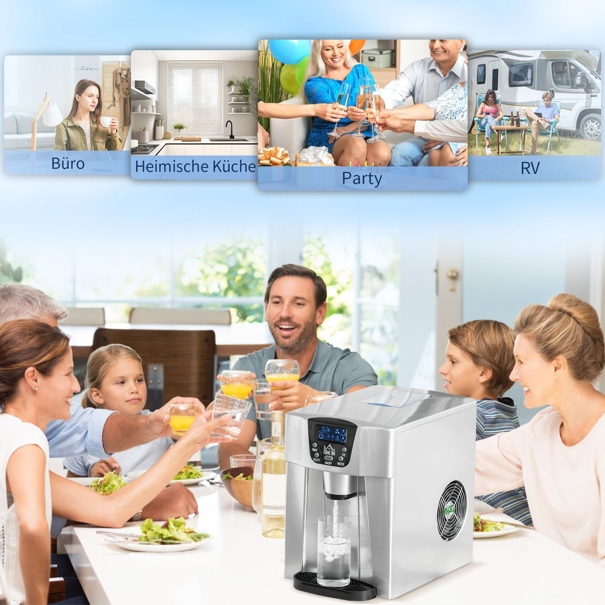 Ice Cube Machine Ice Cube Maker 9 Cubes Ready In 6-10 Minutes, 12 Kg/24 H, Water Station With 3L Water Tank For Kitchen, Silver