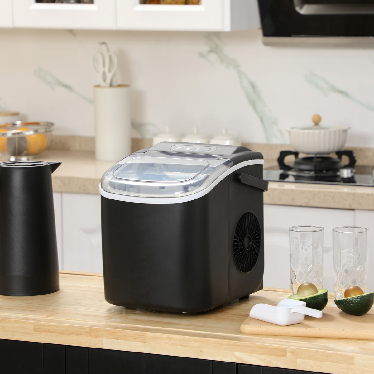 Ice Cube Machine Ice Cube Maker 9 Cubes Ready In 6-12 Minutes, 12 Kg/24 H, Water Station With 1.3 L Water Tank, Black