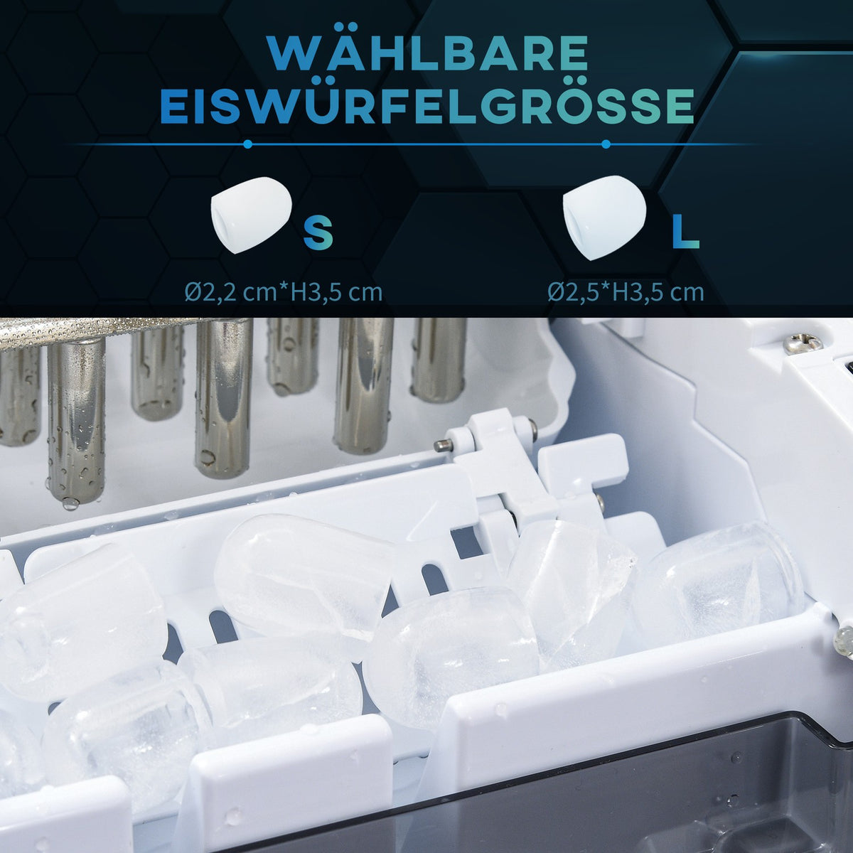 Ice Cube Machine, Ice Maker, 12Kg/Day, 9 Pieces/6-12 Minutes, 1.8L Ice Cube Maker With 1.7L Water Tank, 2 Ice Cube Sizes, Ice Scoop