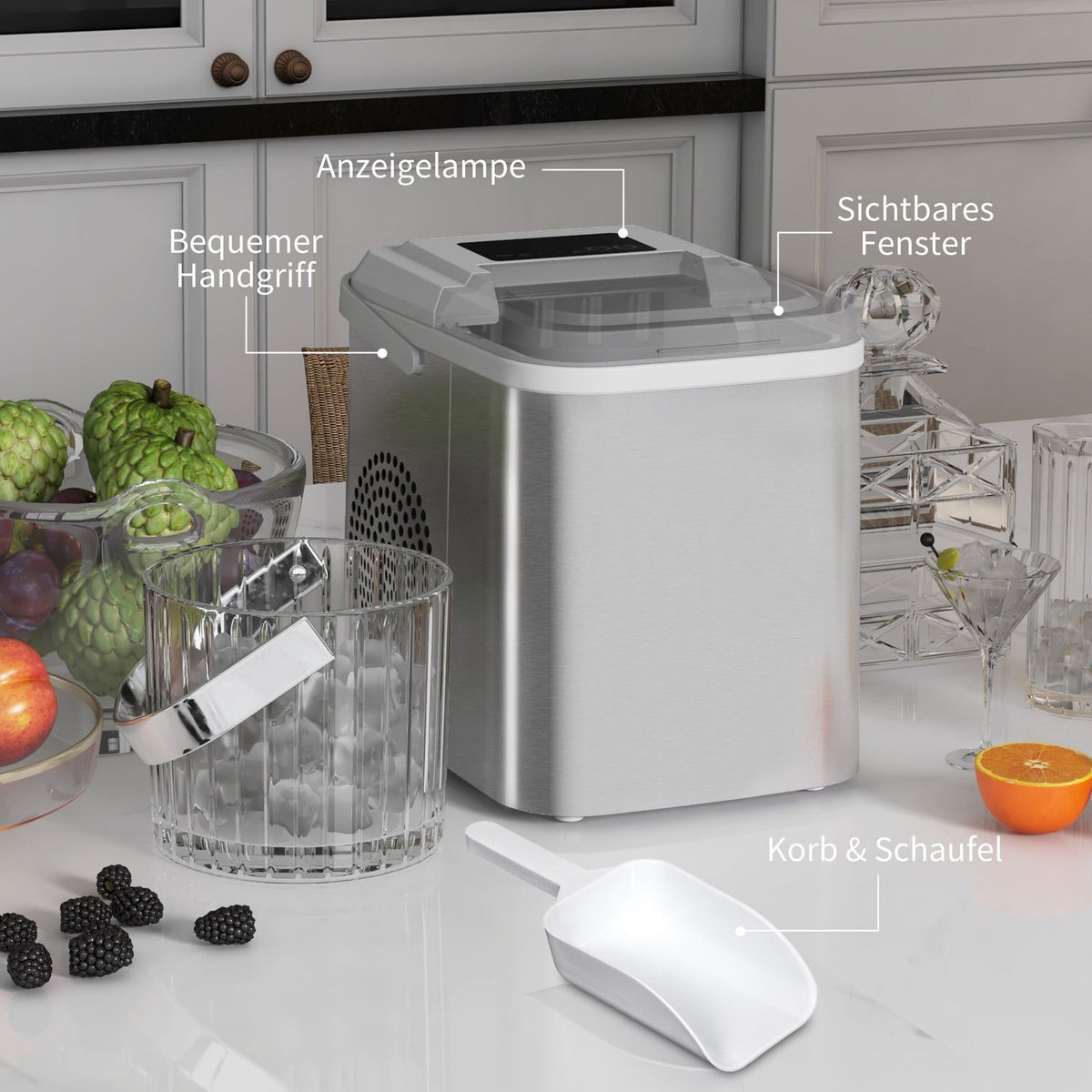 Ice Cube Machine Ice Maker 9 Cubes Ready In 6-13 Minutes, 12 Kg In 24 Hours, Self-Cleaning Ice Cube Maker With Shovel, White
