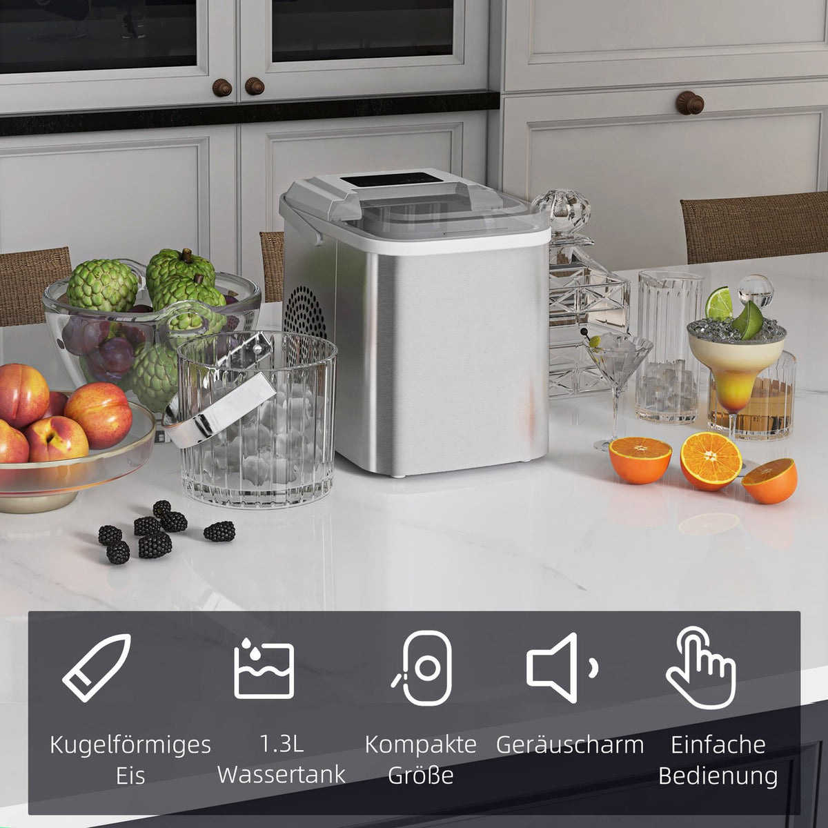 Ice Cube Machine Ice Maker 9 Cubes Ready In 6-13 Minutes, 12 Kg In 24 Hours, Self-Cleaning Ice Cube Maker With Shovel, White