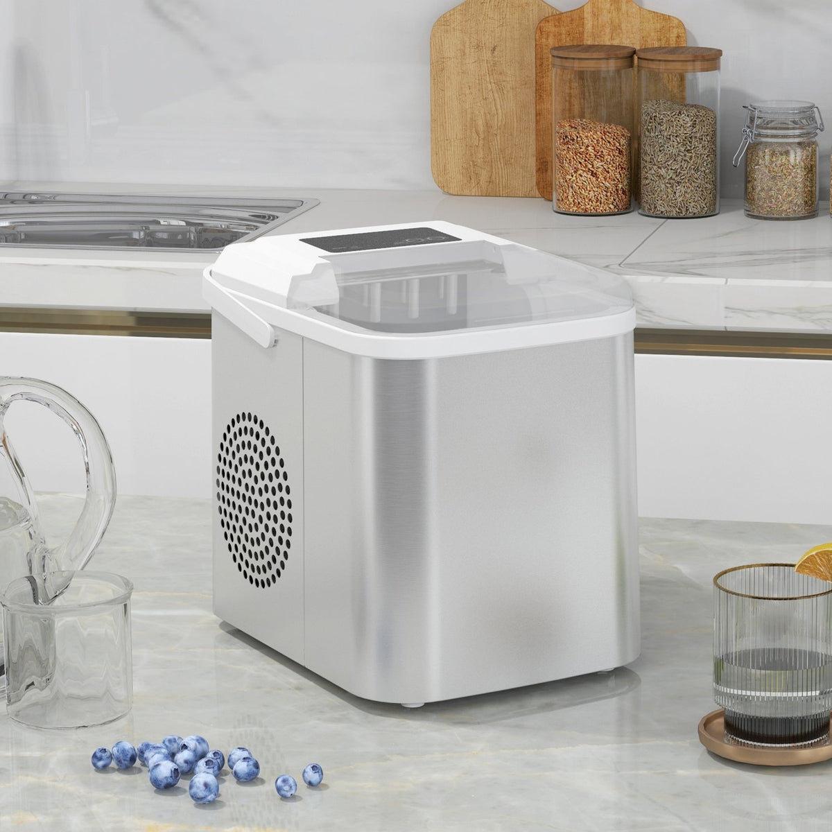 Ice Cube Machine Ice Maker 9 Cubes Ready In 6-13 Minutes, 12 Kg In 24 Hours, Self-Cleaning Ice Cube Maker With Shovel, White
