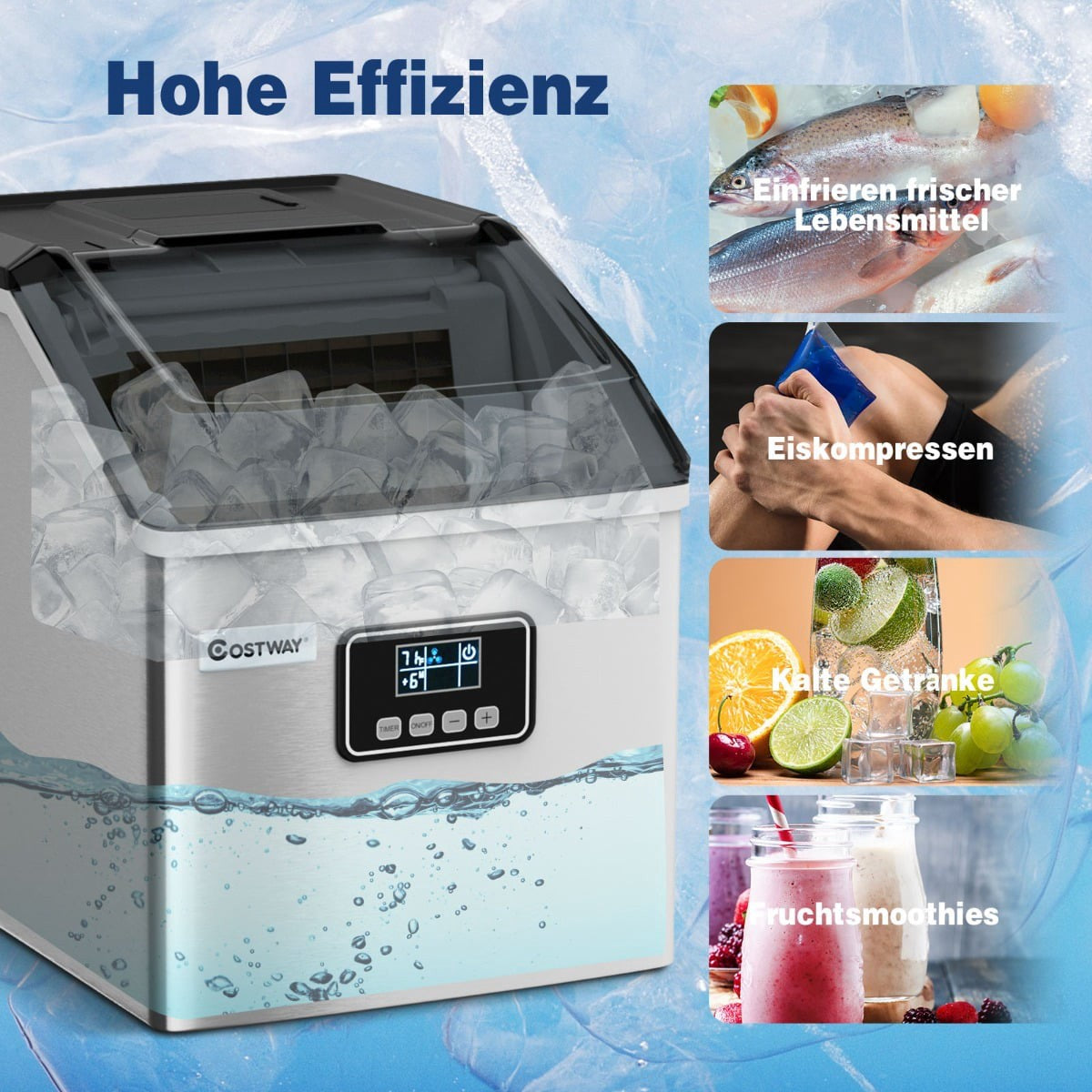 Ice Maker 2.4L with Scoop, Timer & Self-Cleaning, 18kg/24H