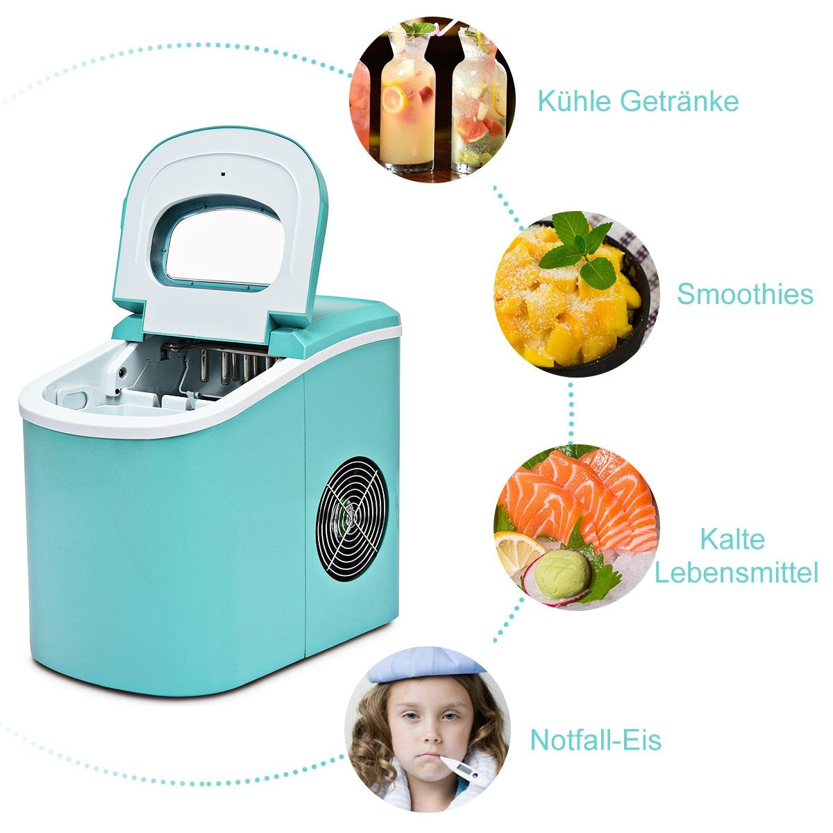Ice Maker Machine Portable Ice Machine with 2.2L Water Tank 24 x 33 x 36 cm Green
