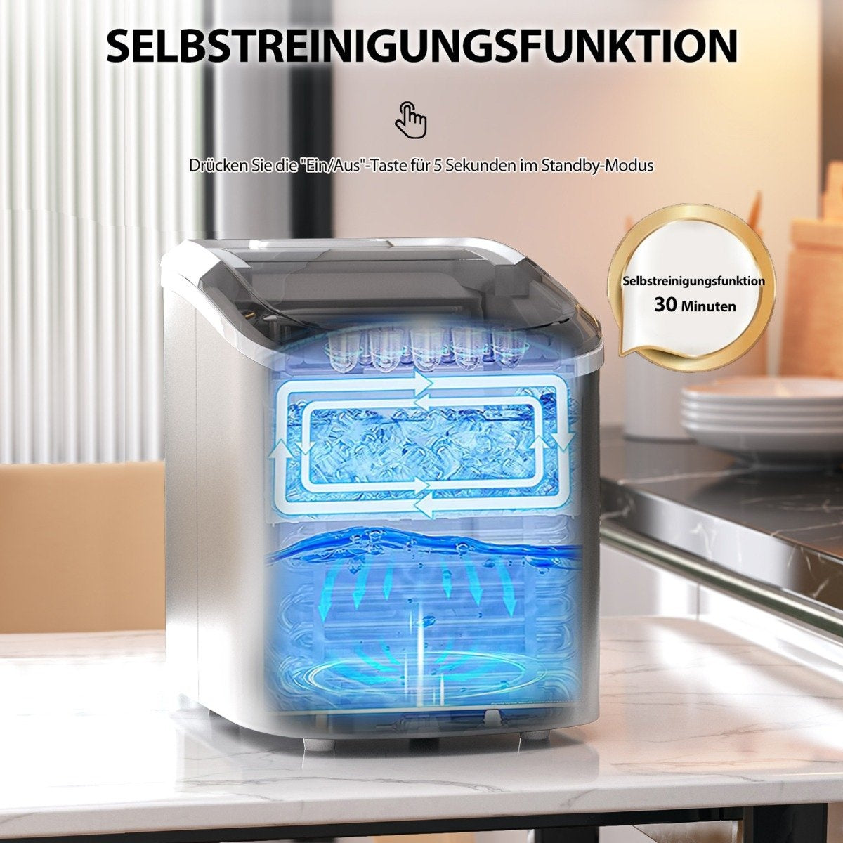 Ice cube machine 2.2 L ice cube machine with spherical ice cubes 24.5 x 35.5 x 32 cm splitters