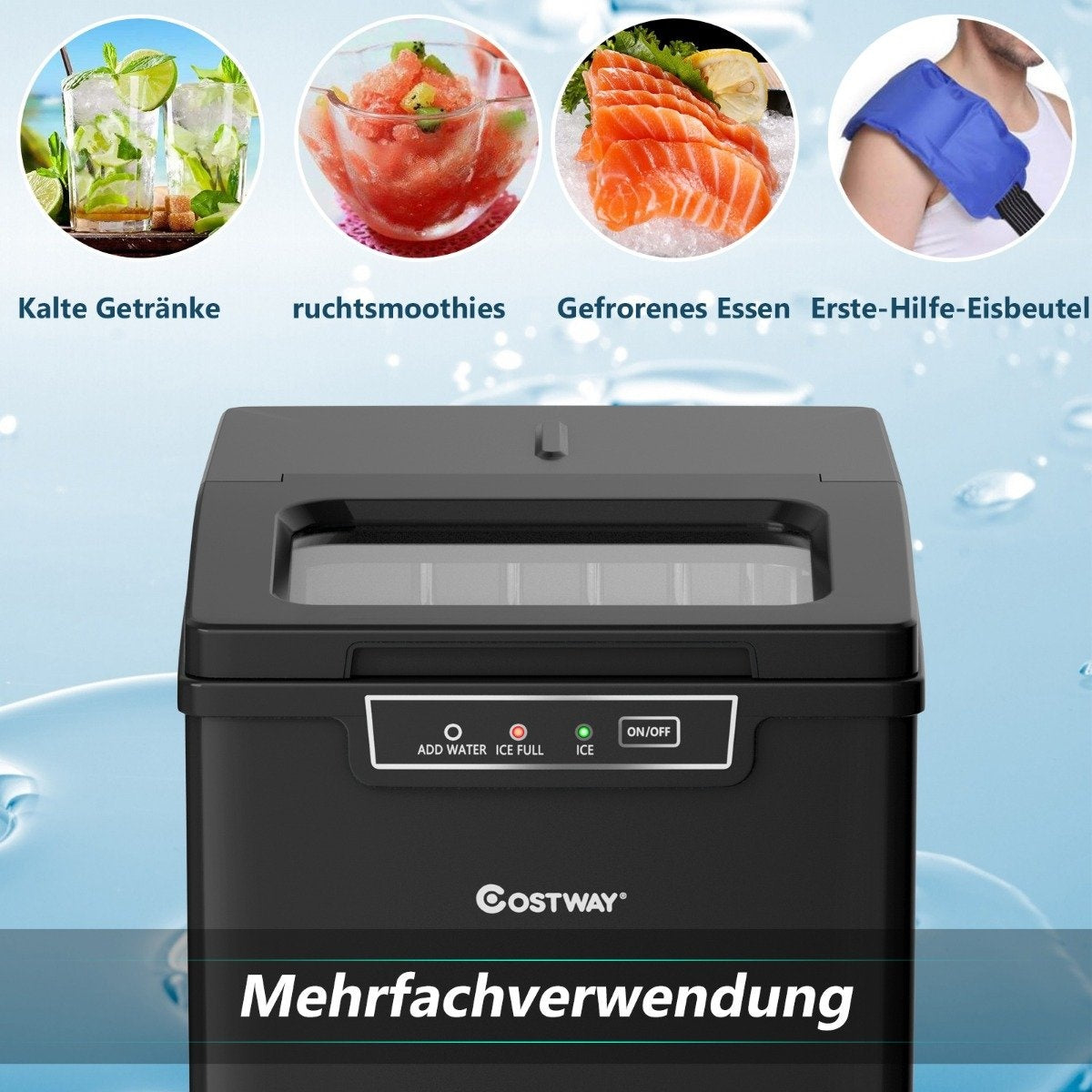 Ice cube machine ice cube maker including ice cube scoop 1.85 L water tank 35 x 25 x 29.5 cm black