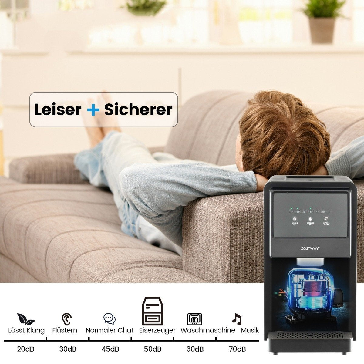 Ice cube machine self-dispensing counter nugget ice maker max. 27 kg/24H LED blue light 51 x 31 x 55 cm