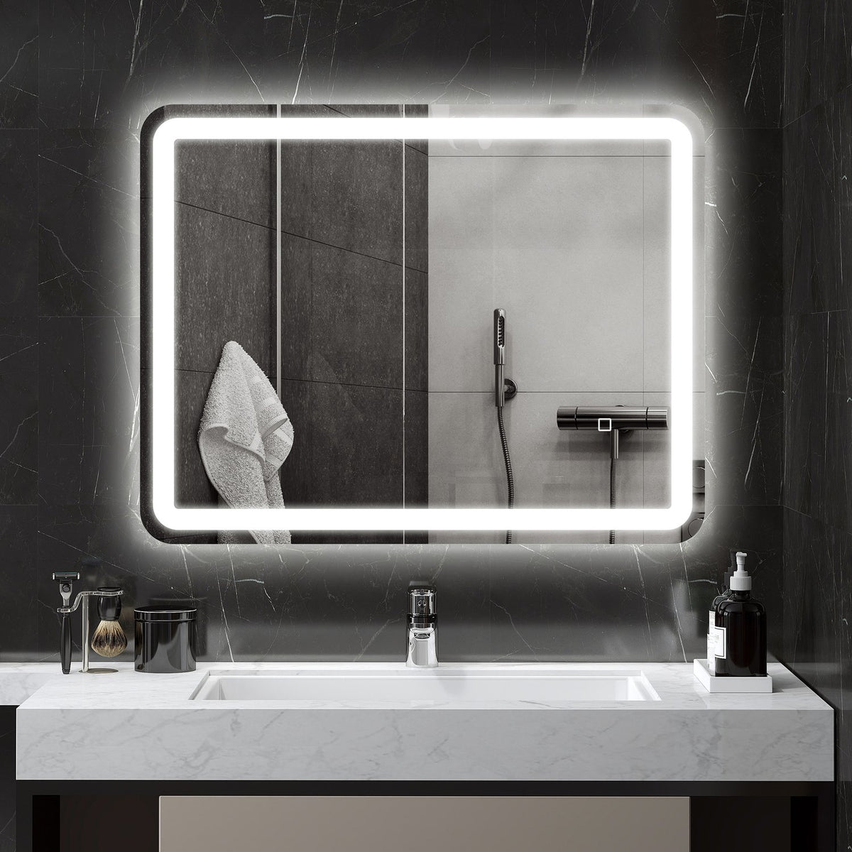 Illuminated Bathroom Mirror, Touch Control, Anti-Fog, 70x90 cm