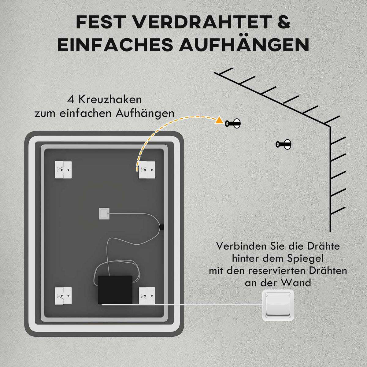 Illuminated Bathroom Mirror, Touch Control, Anti-Fog, 70x90 cm