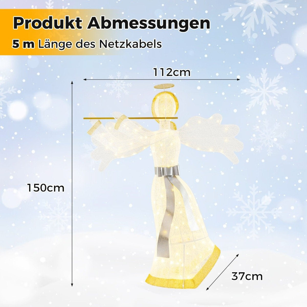 Illuminated Christmas Angel with 100 LED Lights, 150 cm