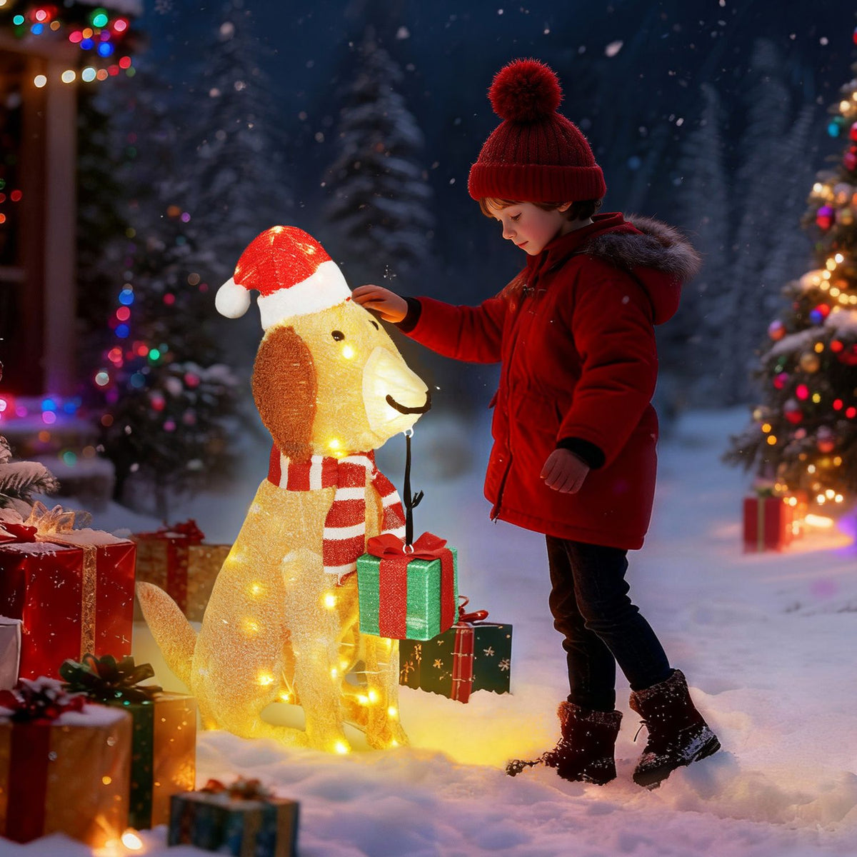 Illuminated Christmas Puppy with 74 LED Lights, 64x20x70 cm