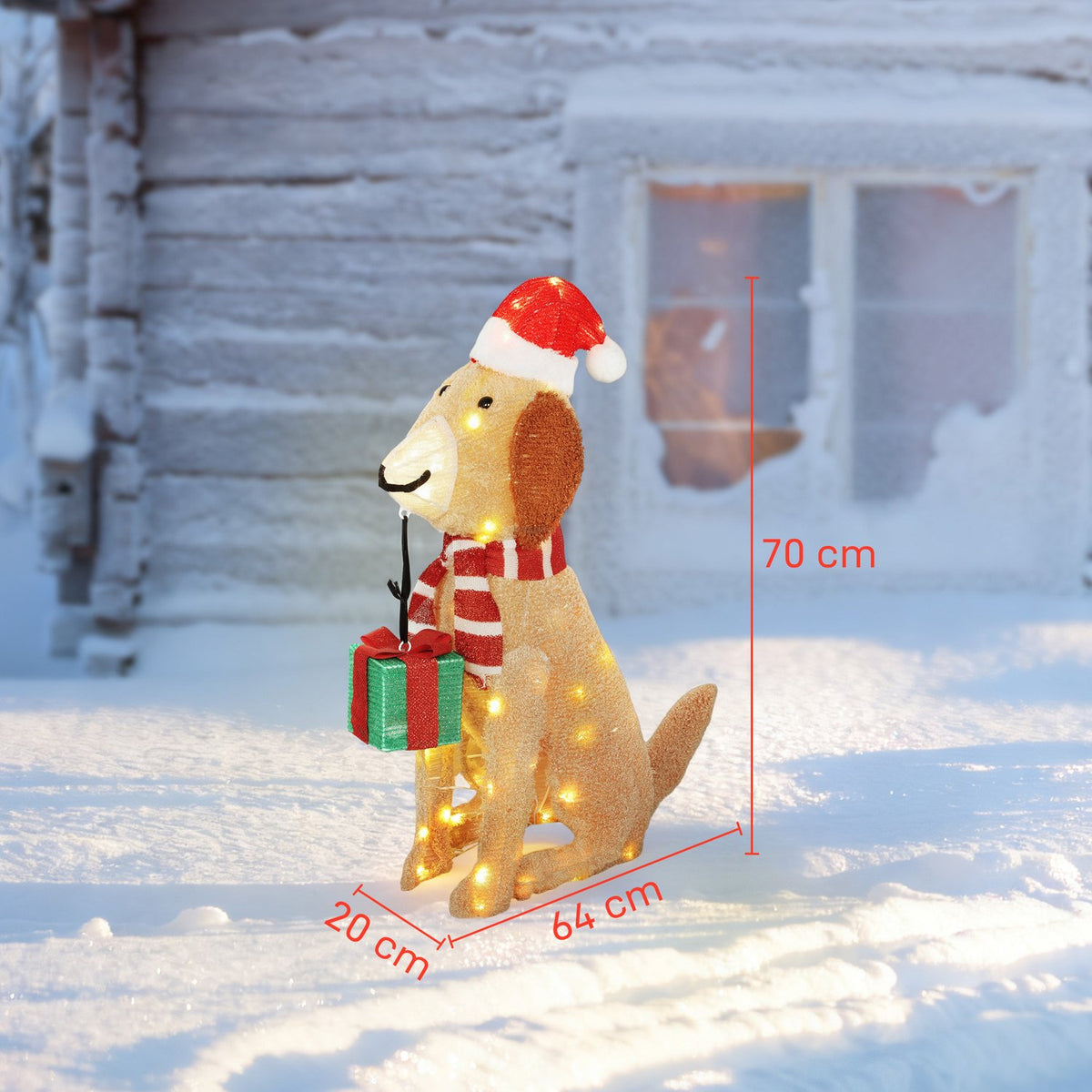 Illuminated Christmas Puppy with 74 LED Lights, 64x20x70 cm
