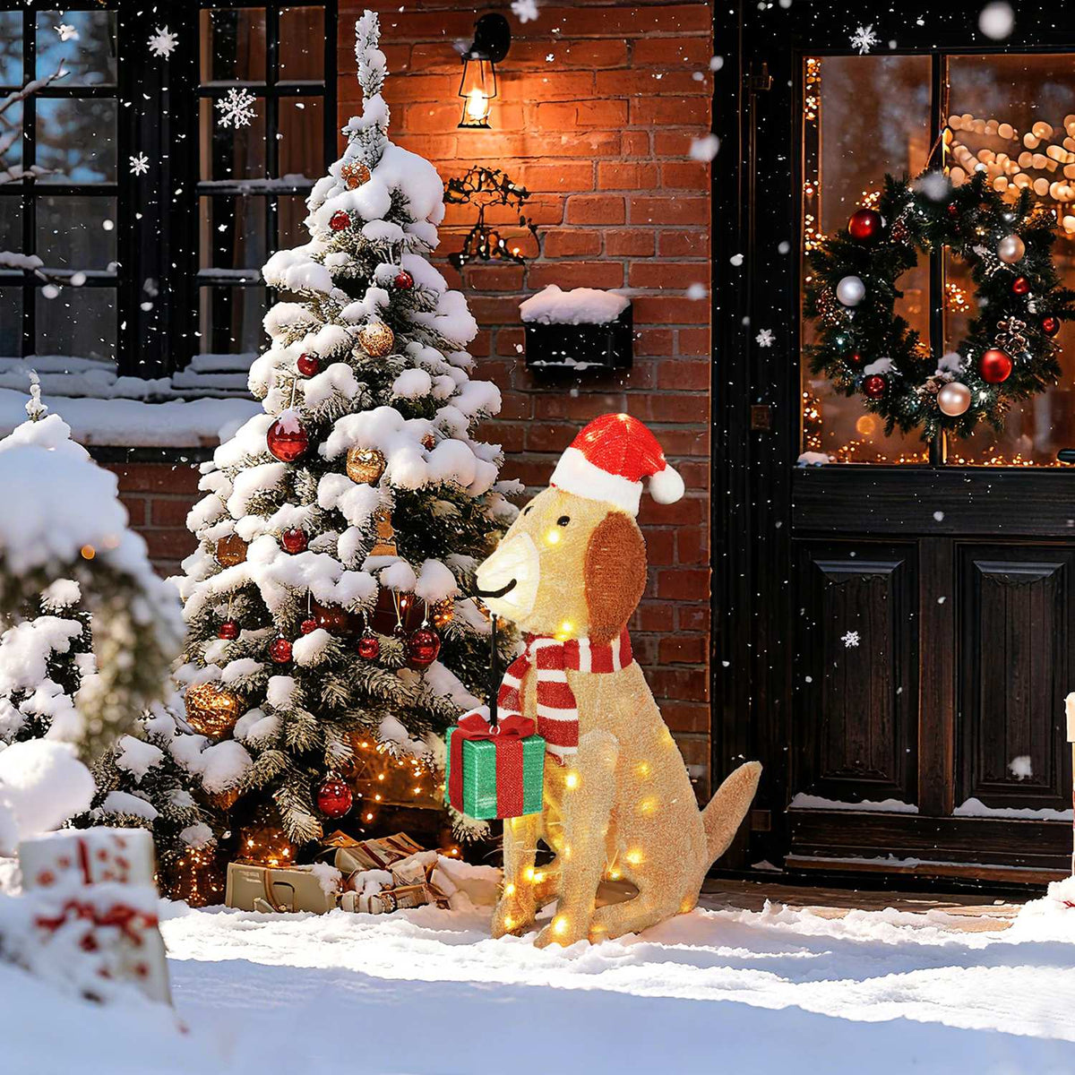 Illuminated Christmas Puppy with 74 LED Lights, 64x20x70 cm
