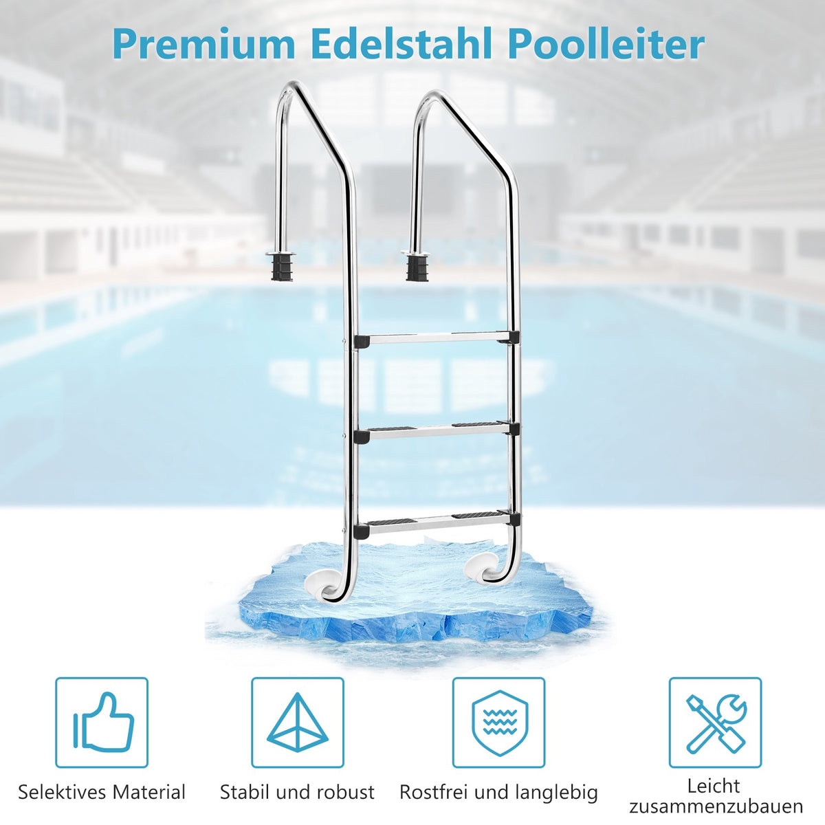 In-Ground Pool Ladder, 3-Step Stainless Steel, Non-Slip