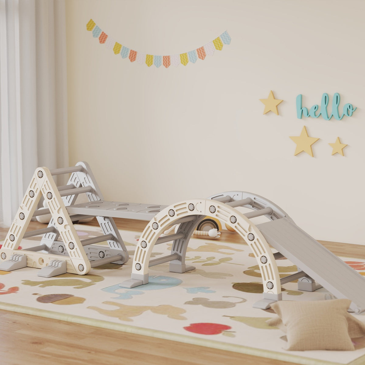 Indoor Climbing Frame, 5-in-1 Triangle with Slide, Ages 18-48 Months
