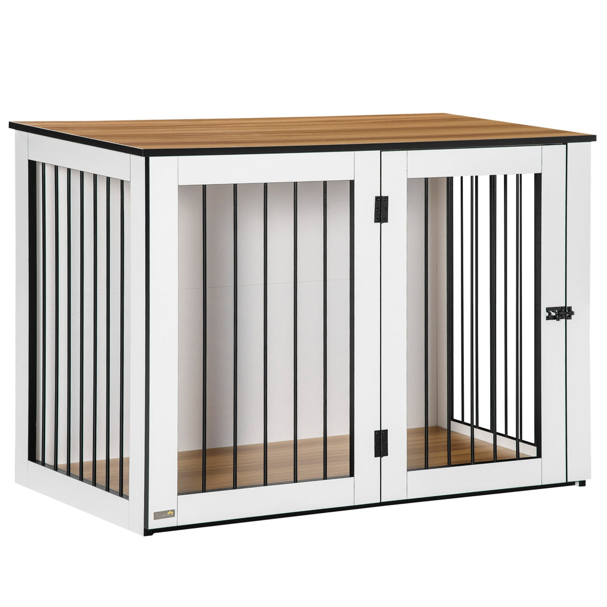 Indoor Dog Cage Pet Cage For Small/Medium Dogs, Chipboard, Dark Walnut+White, 106X60X76Cm