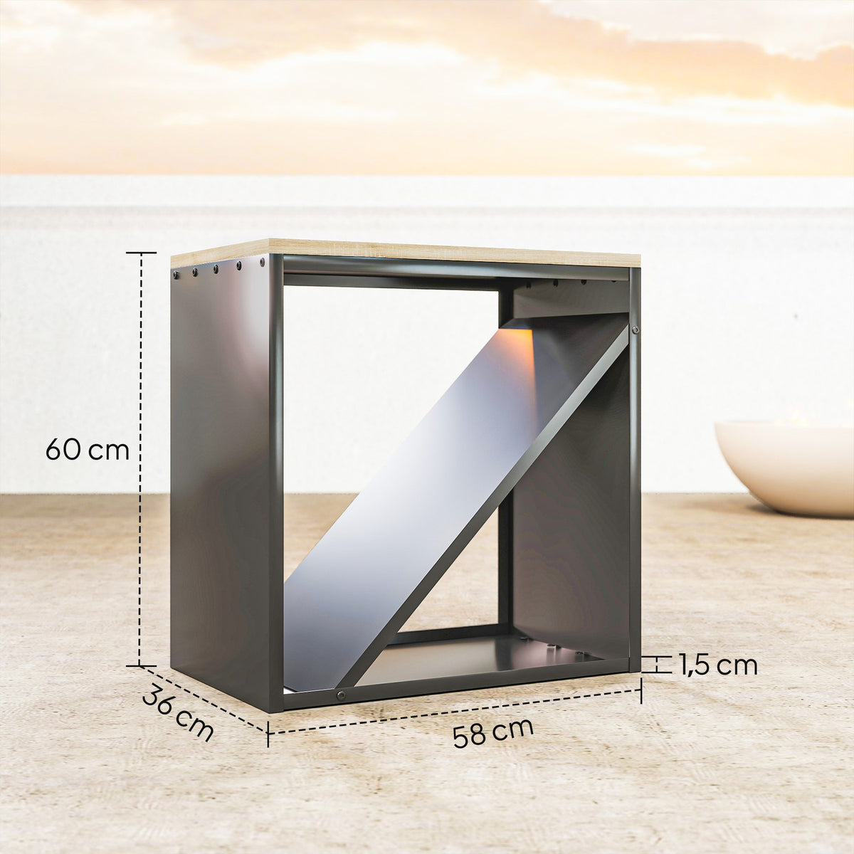 Indoor Firewood Rack, 2-in-1 Metal Divider, 58x36x60cm