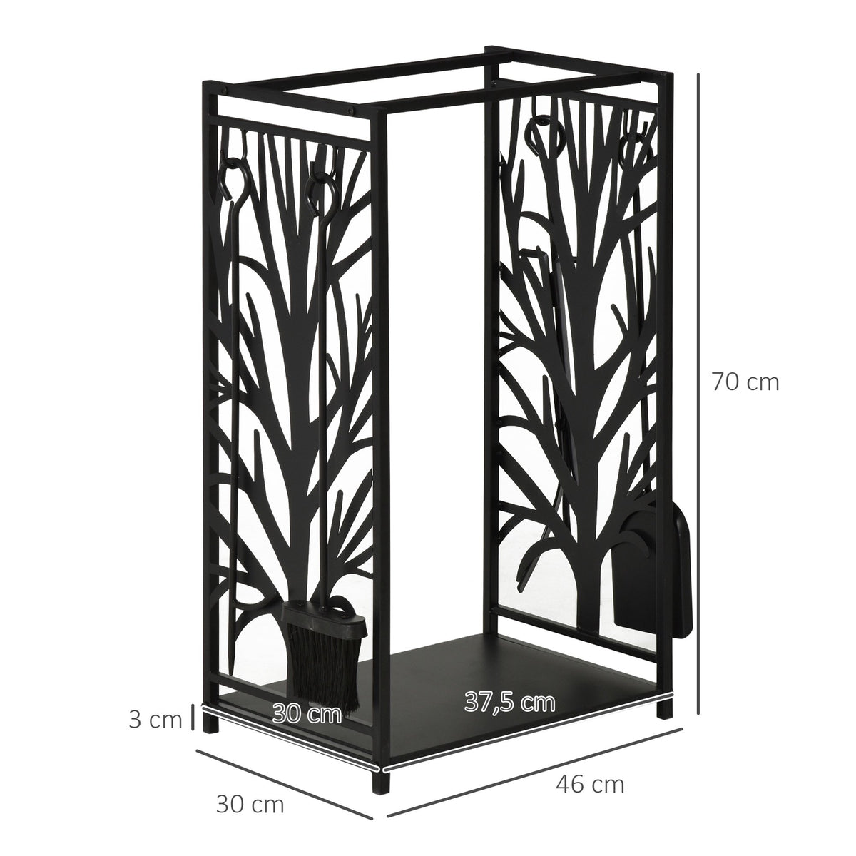 Indoor Firewood Rack with Tools, Steel, 46x30x70 cm, Black
