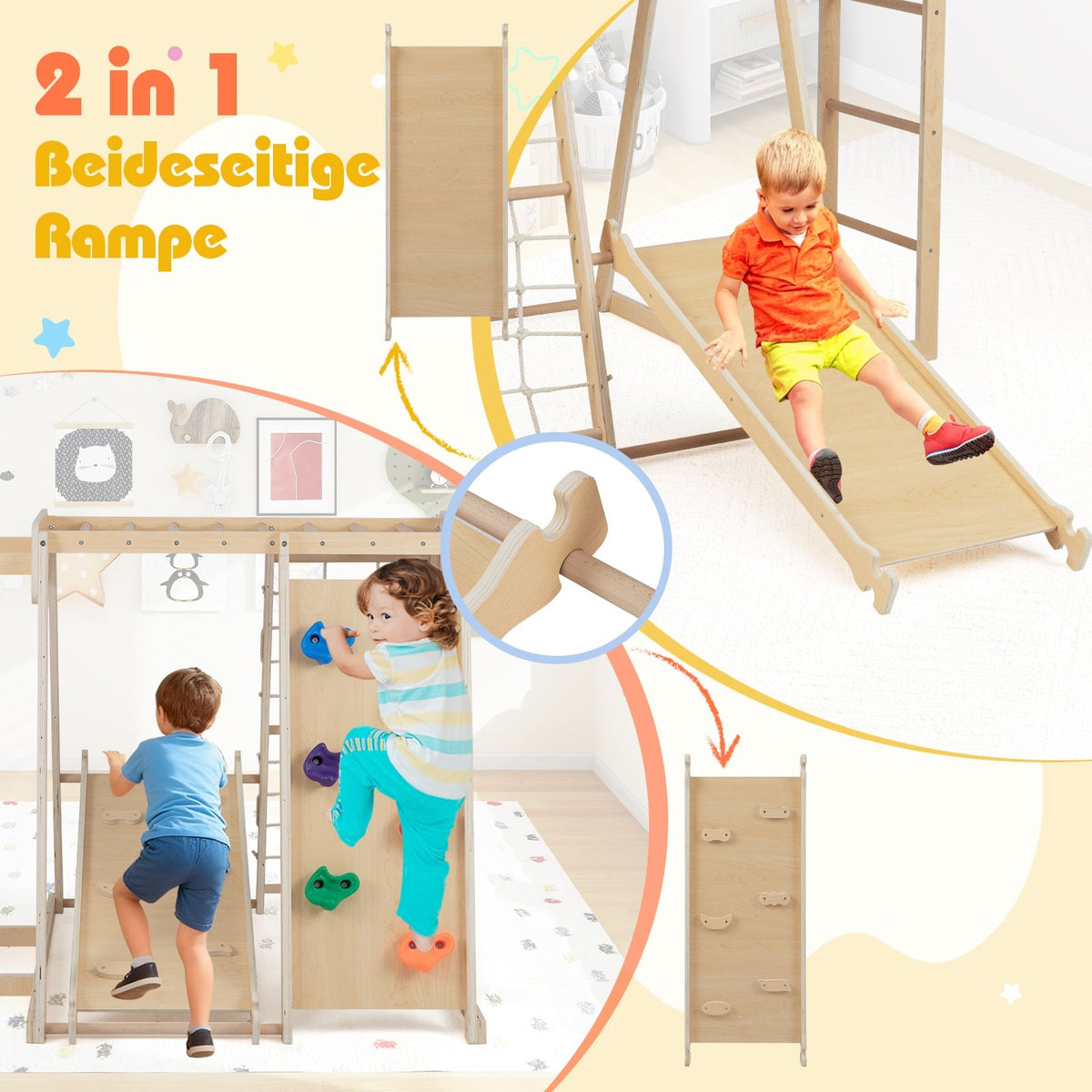 Indoor Jungle Gym Playground with Slide & Climbing Wall